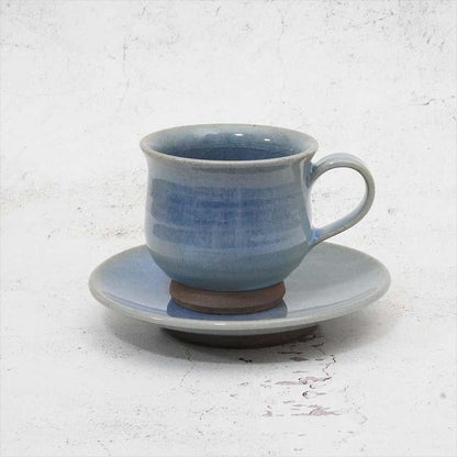 【大谷焼】佳実窯 コーヒーカップ & ソーサー 青釉