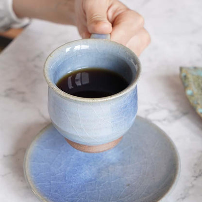 【大谷焼】佳実窯 コーヒーカップ & ソーサー 青釉