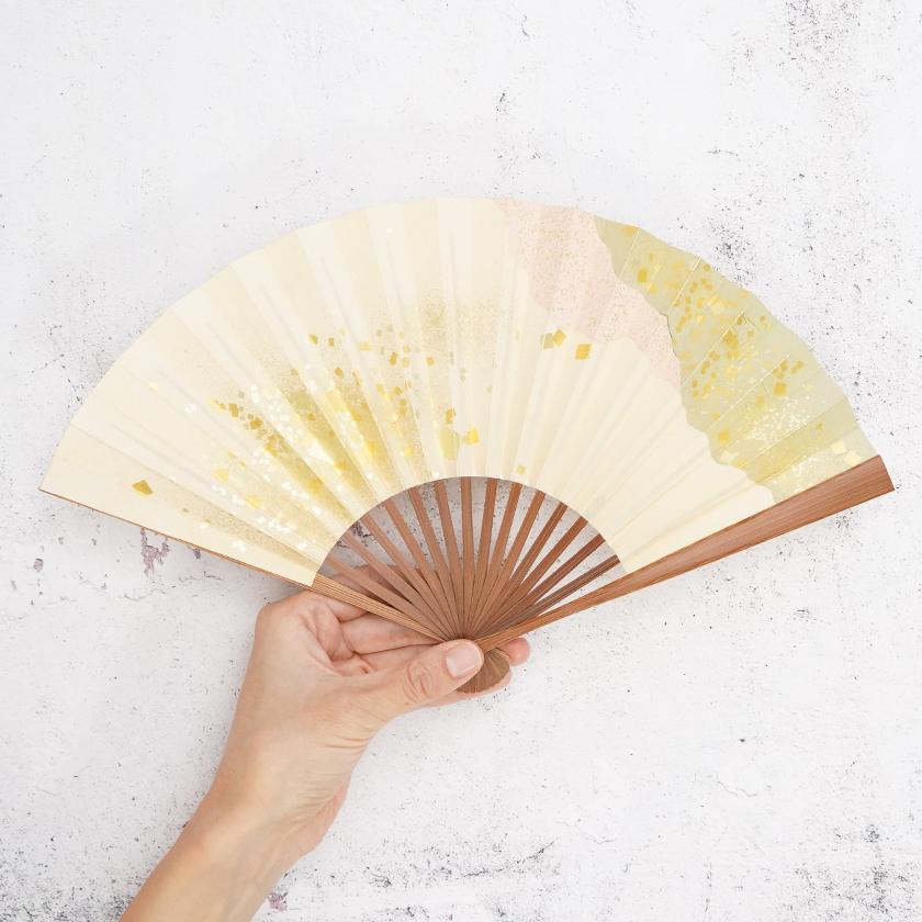 【扇子】女持 箔 桃緑 本煤竹 | 江戸扇子|雲錦堂 深津扇子店