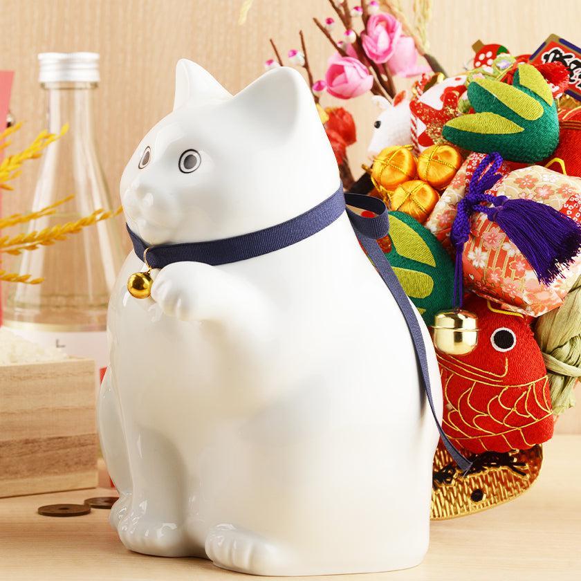 【招き猫】へそくりの招き猫 弍号 白丸 | 肥前吉田焼 | Kata Koto