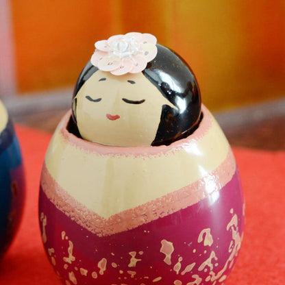【ひな人形】ミニ親王飾り (殿:青、姫:紅) | 津軽塗