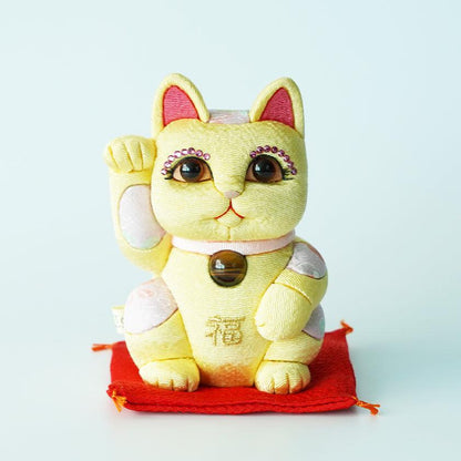 【招き猫 風水DX】黄 M 江戸木目込み 日本製 柿沼人形 開運