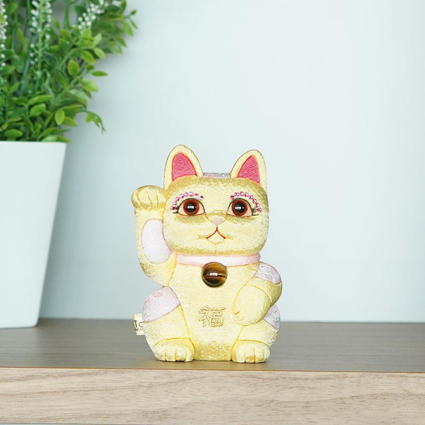 【招き猫 風水DX】黄 M 江戸木目込み 日本製 柿沼人形 開運