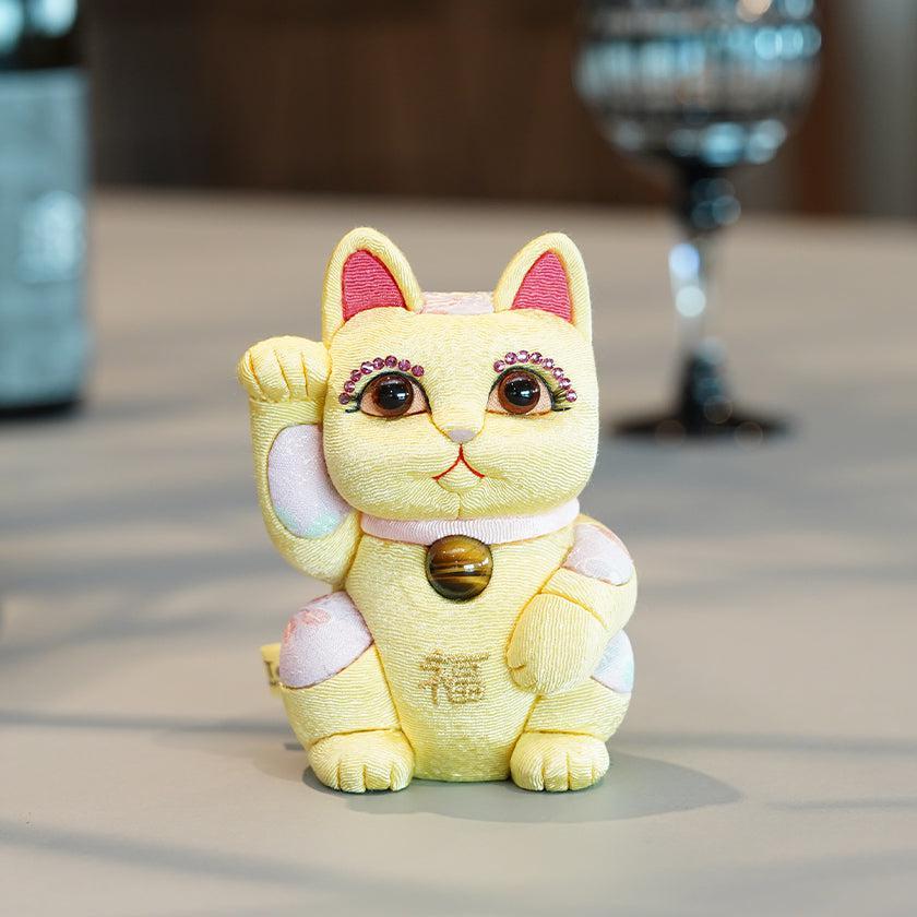 【招き猫 風水DX】黄 M 江戸木目込み 日本製 柿沼人形 開運