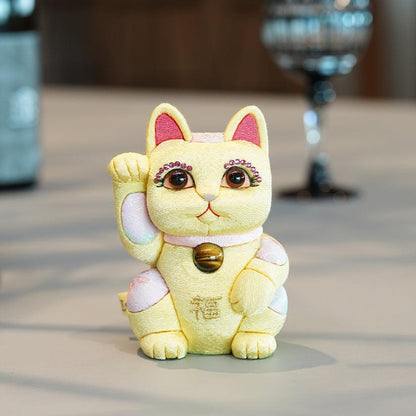 【招き猫 風水DX】黄 M 江戸木目込み 日本製 柿沼人形 開運