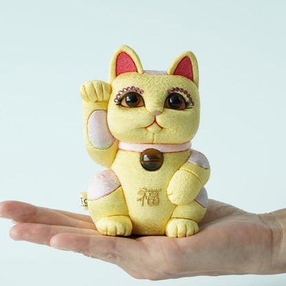 【招き猫 風水DX】黄 M 江戸木目込み 日本製 柿沼人形 開運
