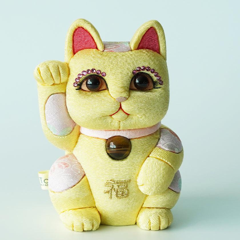 【招き猫 風水DX】黄 M 江戸木目込み 日本製 柿沼人形 開運