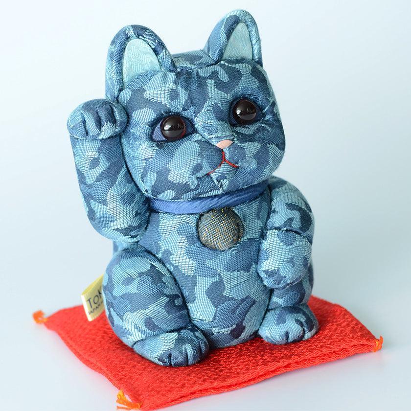 【招き猫】迷彩柄 (青) M | 江戸木目込み | 柿沼人形