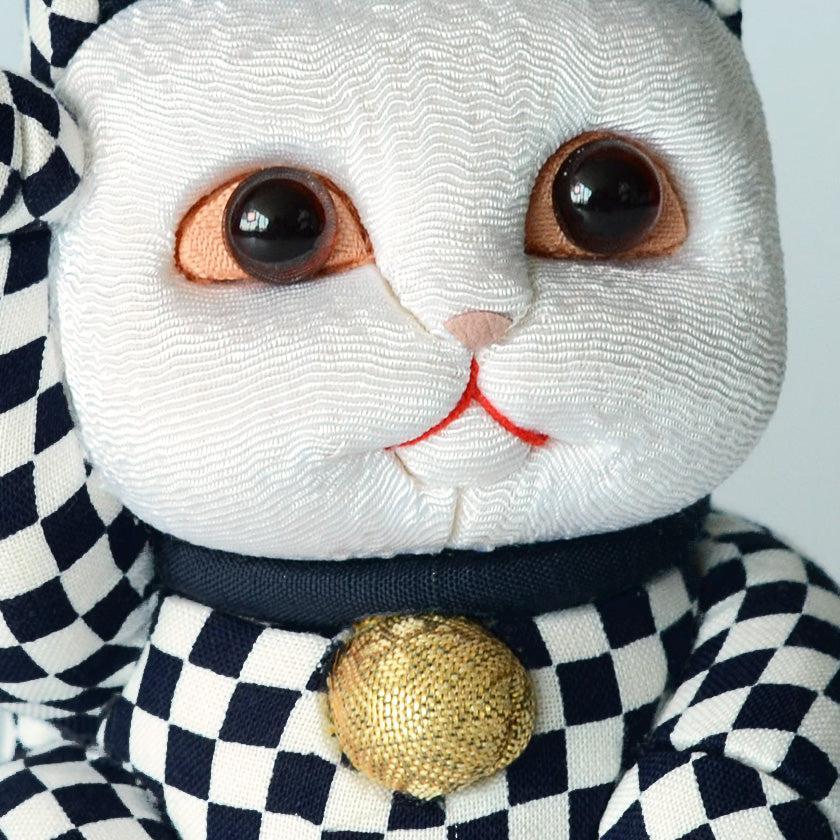 【招き猫】市松 (青) M | 江戸木目込み | 柿沼人形