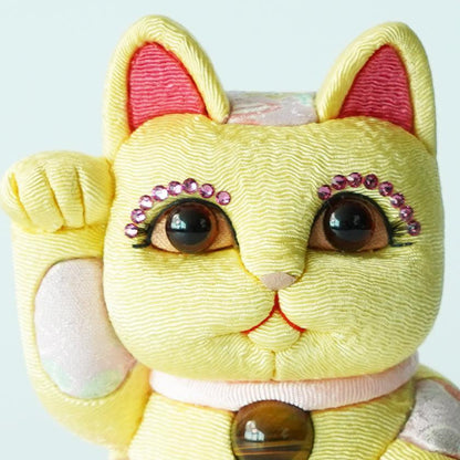【招き猫 風水DX】黄 M 江戸木目込み 日本製 柿沼人形 開運