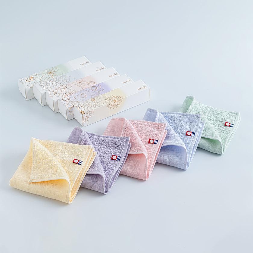 【タオル】「咲-saki-」ガーゼパイルハンカチ 5枚ギフトBOX (ピンク・ブルー・グリーン・イエロー・パープル) | 今治タオル