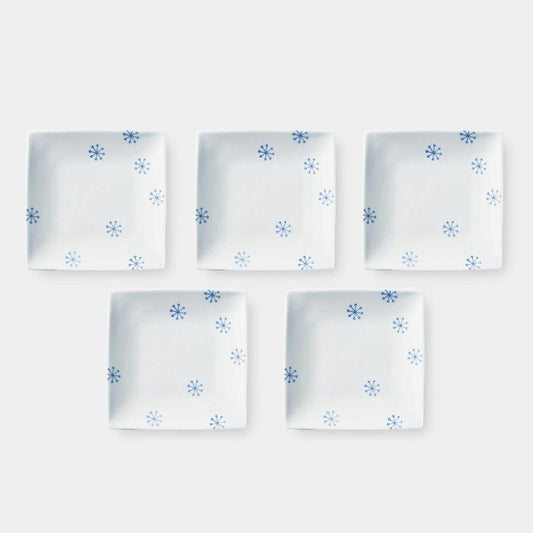 【皿5枚セット】判子 角皿 ゆきはな | 波佐見焼 | 西海陶器