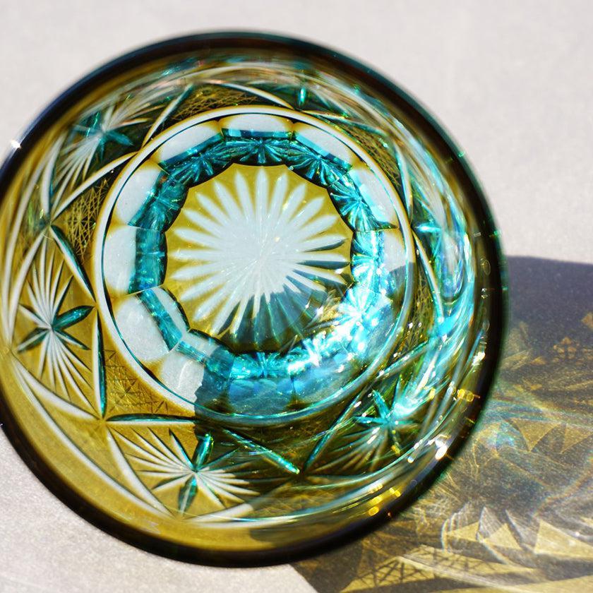 【グラス】冷酒グラス 銀湾の花-ginwan no hana- イエロースカイブルー | 切子
