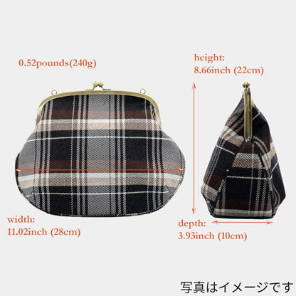 【ショルダーバッグ】撥水加工 西陣織シルク がま口 タータンチェック (ベージュ) | 西陣織 | Atelier Kyoto Nishijin