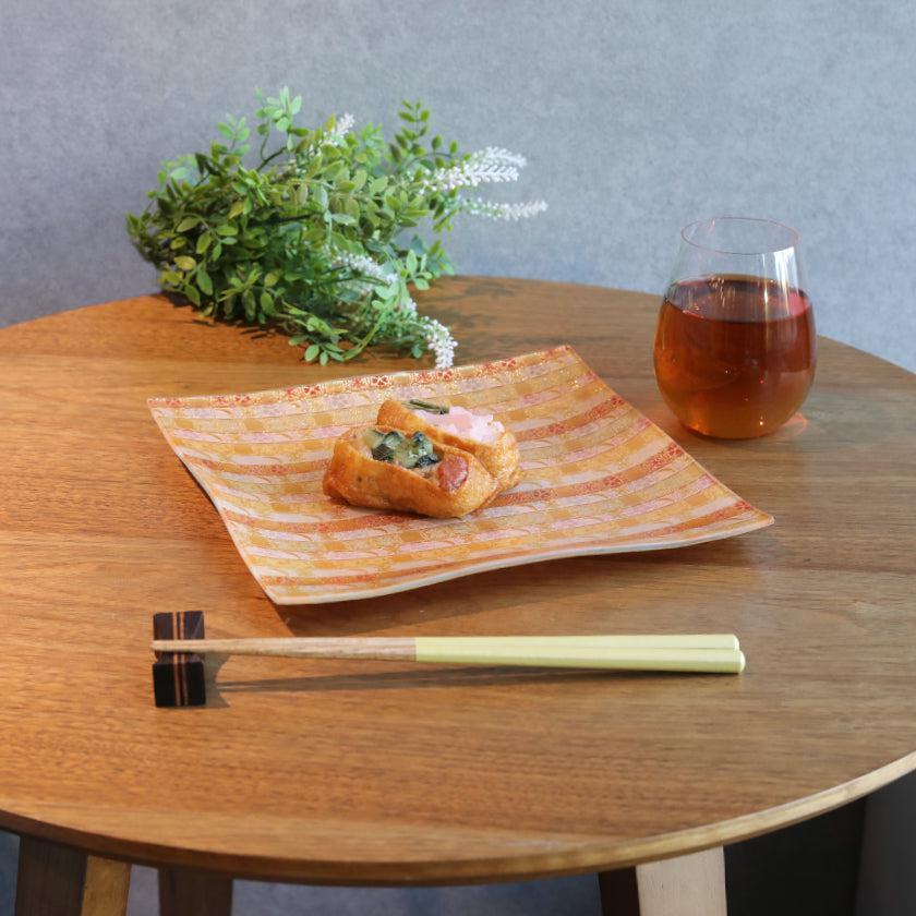 江村商店 方形 花月圖案 西陣織 方盤