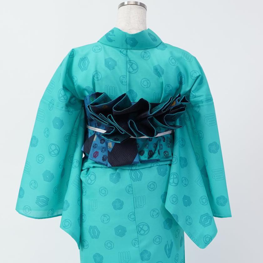 【細帯 西陣織】DIFFUSION ブルー 初音工房 日本製 伝統工芸 浴衣・着物用 受注生産