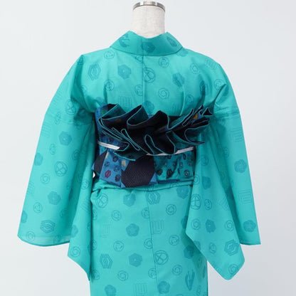 【細帯 西陣織】DIFFUSION ブルー 初音工房 日本製 伝統工芸 浴衣・着物用 受注生産