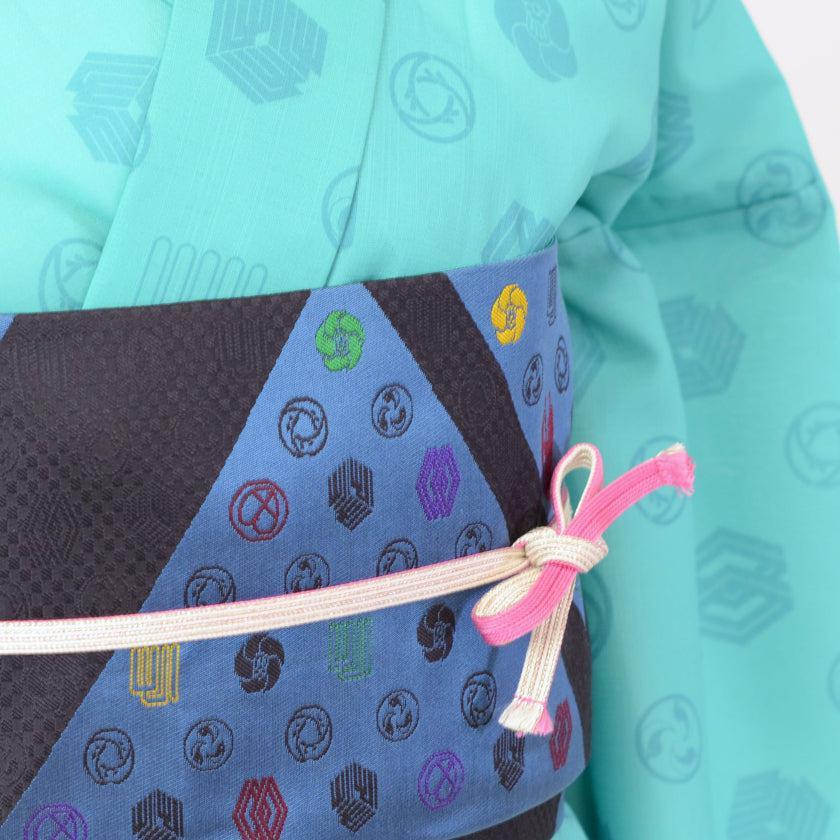 【細帯 西陣織】DIFFUSION ブルー 初音工房 日本製 伝統工芸 浴衣・着物用 受注生産