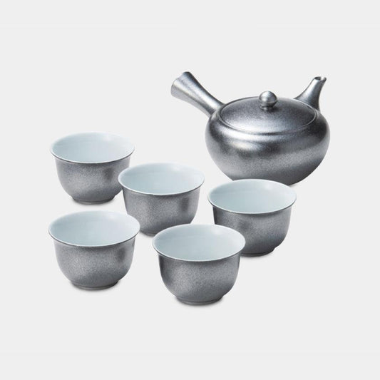 【茶器セット】漆黒シルバー 急須煎茶揃 | 丸モ高木陶器