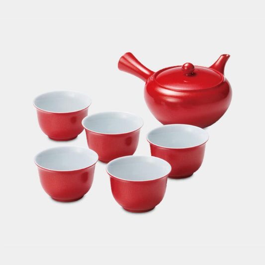 【茶器セット】漆赤ゴールド 急須煎茶揃 | 丸モ高木陶器