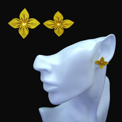 【ピアス】クロースフラワーピアス カナリア色 | つまみ細工 | eつまみ