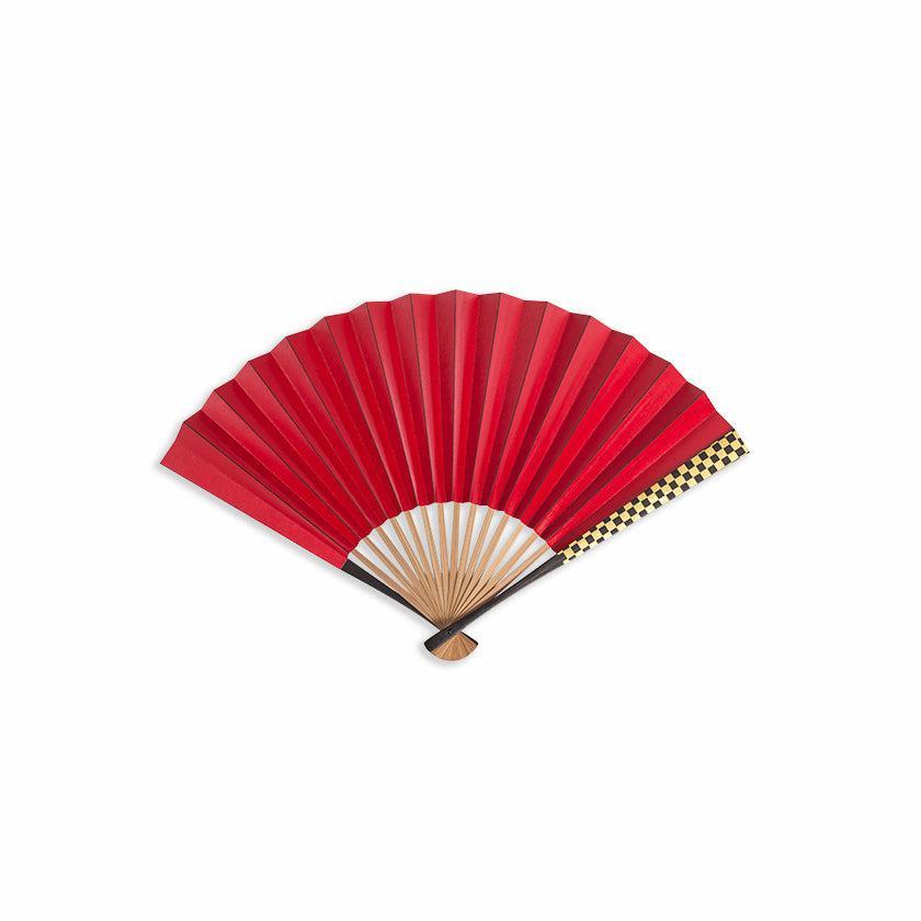 【扇子】柿渋脇漆 市松 赤黒 (男女兼用) | 金沢箔 | 箔一