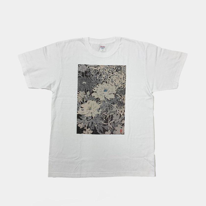 【Tシャツ】花モノクロ 白 フリーサイズ | 加賀友禅 | J.Flavor * 菊田宏幸