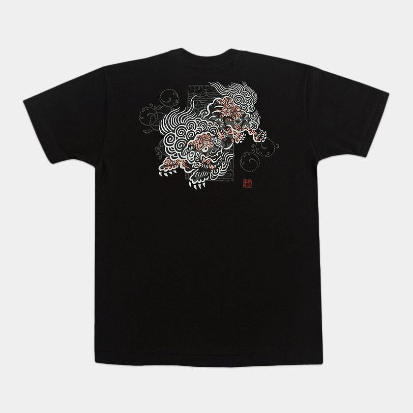 唐獅子牡丹圖案 絲網印花 T恤