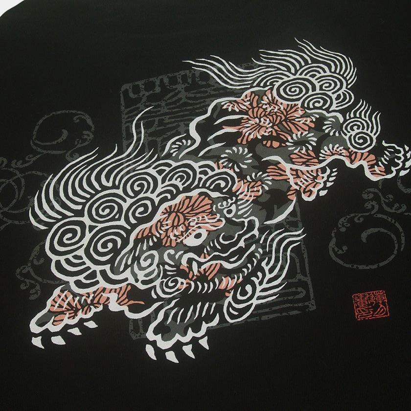 唐獅子牡丹圖案 絲網印花 T恤