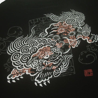 唐獅子牡丹圖案 絲網印花 T恤