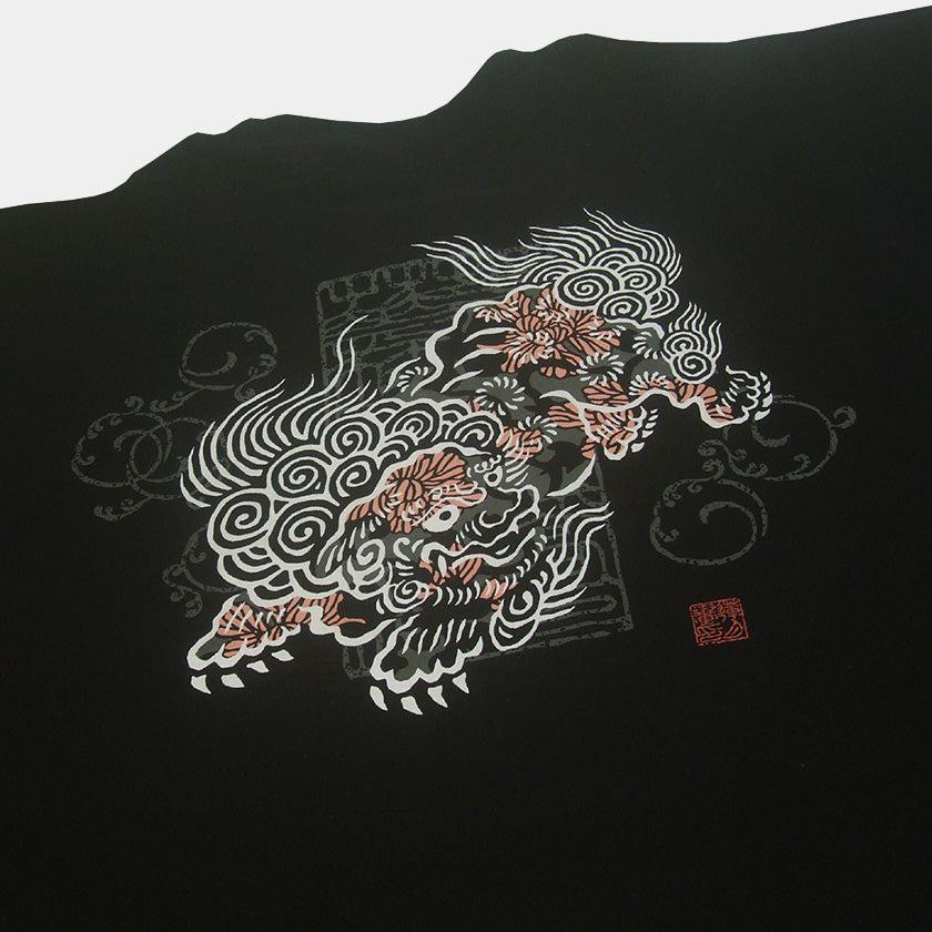 唐獅子牡丹圖案 絲網印花 T恤