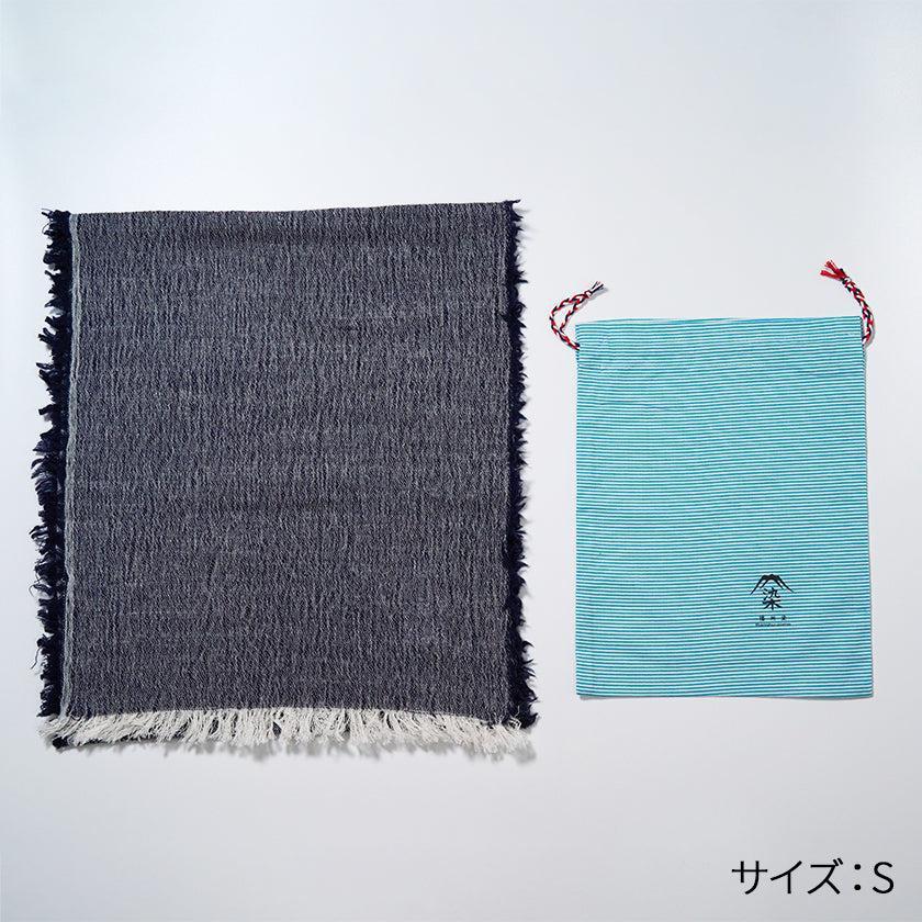 播州織 藏藍色棉羊毛 圍巾 FUJI GAUZE