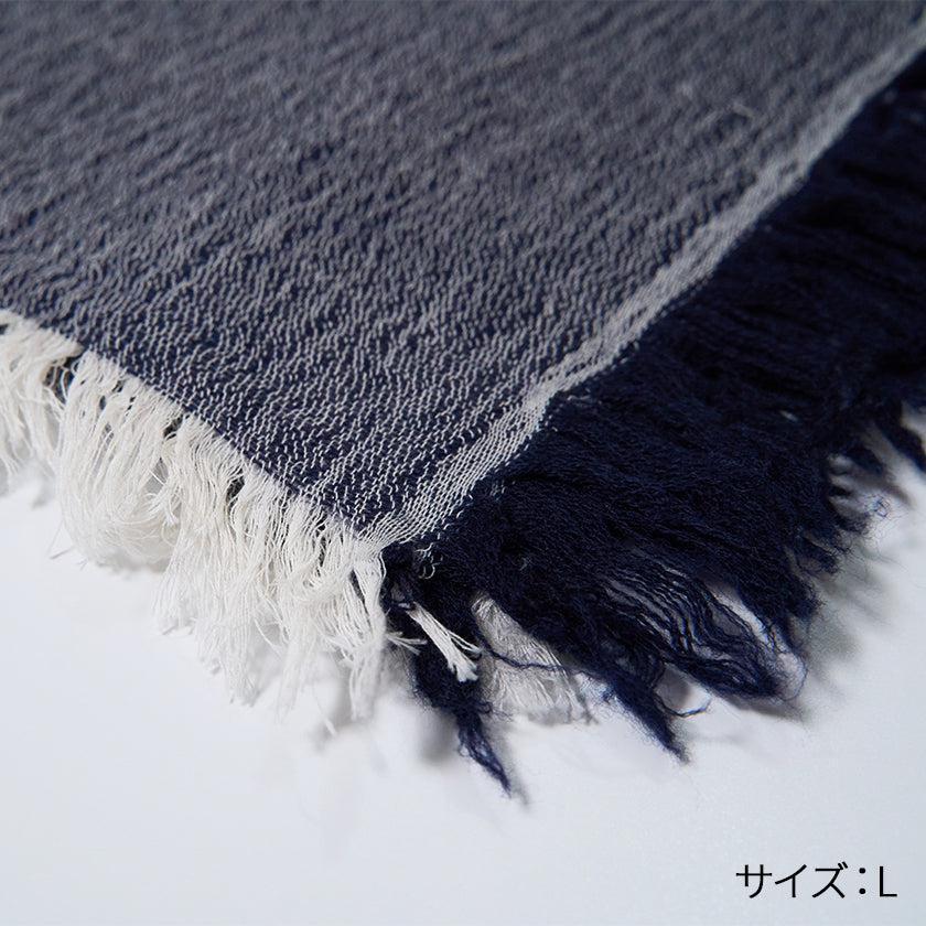 播州織 藏藍色棉羊毛 圍巾 FUJI GAUZE
