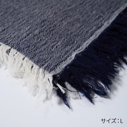 播州織 藏藍色棉羊毛 圍巾 FUJI GAUZE