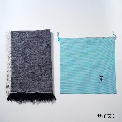 播州織 藏藍色棉羊毛 圍巾 FUJI GAUZE