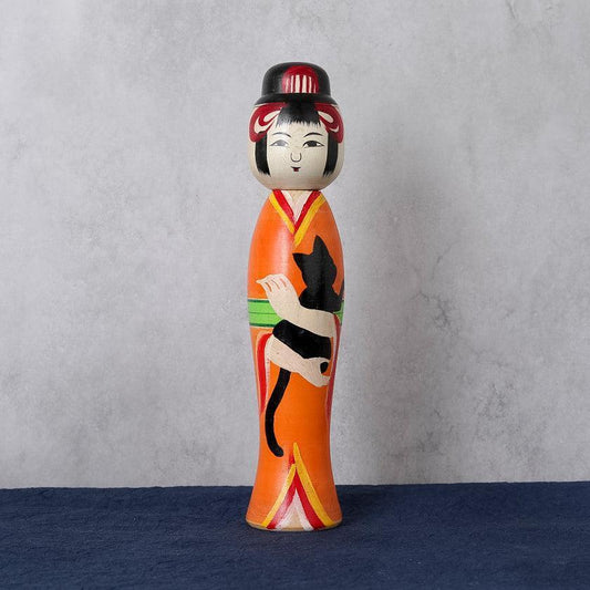 【こけし】大正時代風こけし (7寸) オレンジ | 土湯伝統こけし |近野明裕