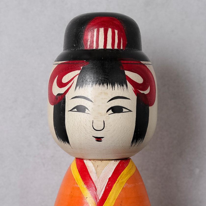 【こけし】大正時代風こけし (7寸) オレンジ | 土湯伝統こけし |近野明裕