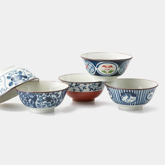【丼 5個セット】古染絵変り 多用鉢揃 | 波佐見焼 | 西海陶器