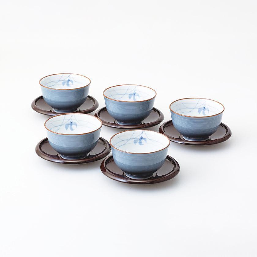 【湯呑 5点セット】グレー蘭 茶托付仙茶揃 | 波佐見焼 | 西海陶器