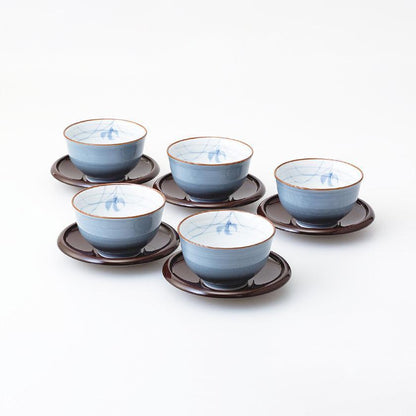 【湯呑 5点セット】グレー蘭 茶托付仙茶揃 | 波佐見焼 | 西海陶器