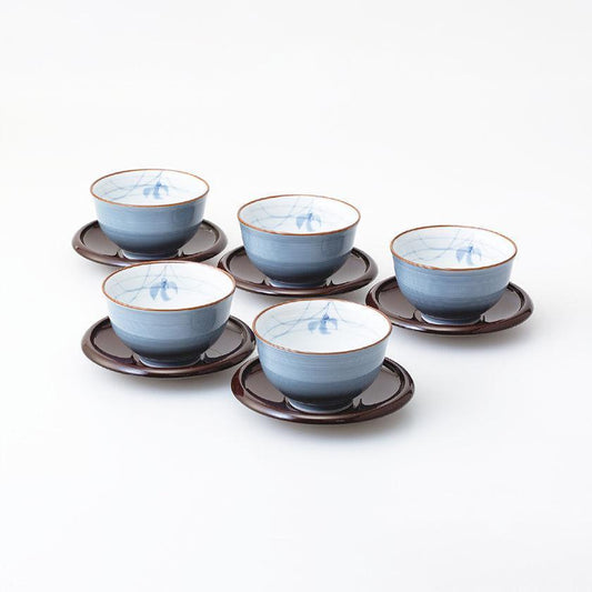 【湯呑 5点セット】グレー蘭 茶托付仙茶揃 | 波佐見焼 | 西海陶器