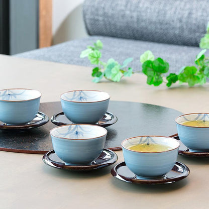 【湯呑 5点セット】グレー蘭 茶托付仙茶揃 | 波佐見焼 | 西海陶器