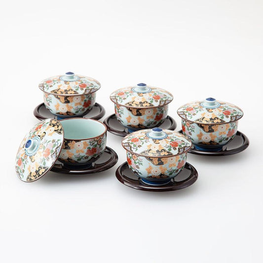 【湯呑 5点セット】亀甲岩牡丹 茶托付汲出揃 | 波佐見焼 | 西海陶器