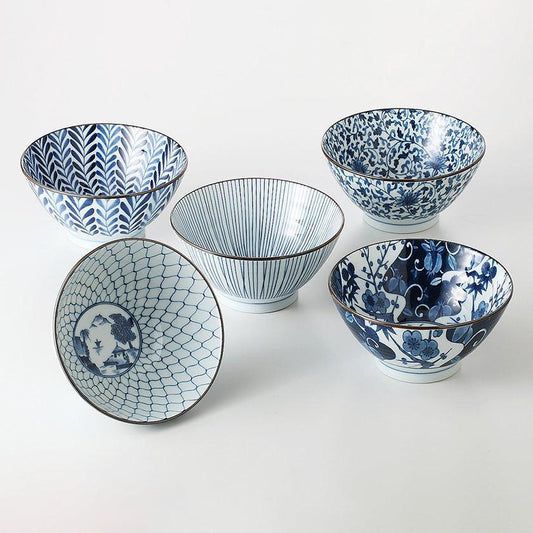 【鉢 5個セット】藍絵変り 反丼揃 | 波佐見焼 | 西海陶器