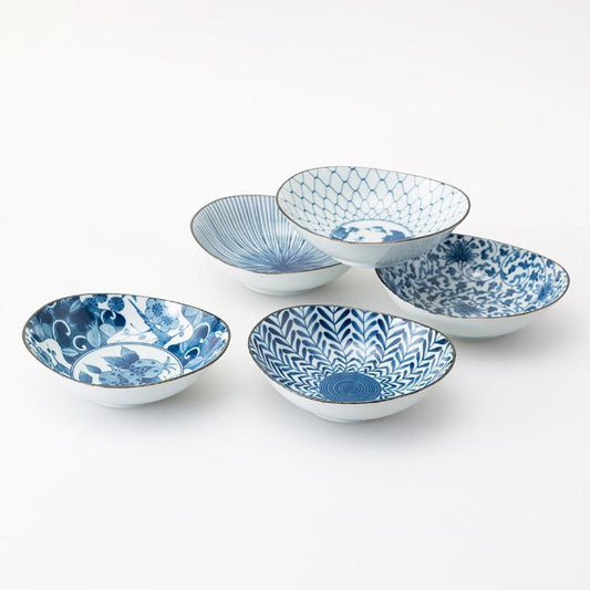 【鉢 5個セット】藍絵変り 楕円鉢揃 M | 波佐見焼 | 西海陶器