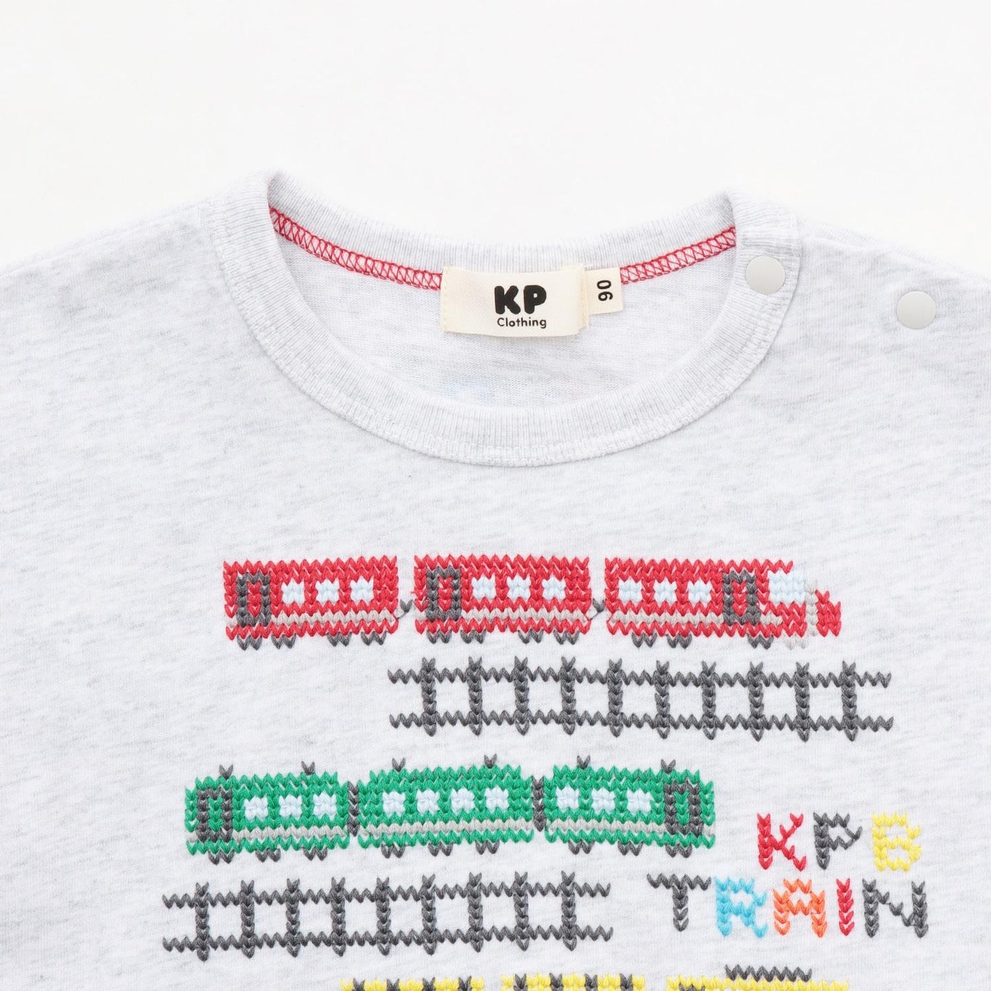 電車圖案交叉刺繡長袖T恤
