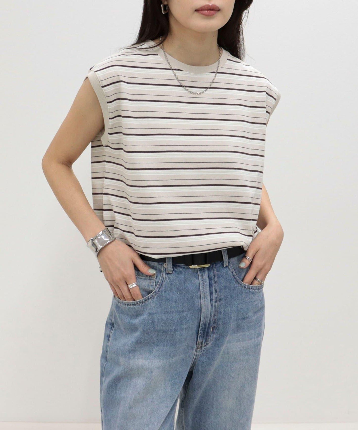 減輕汗漬 平紋針織 法式袖 T恤