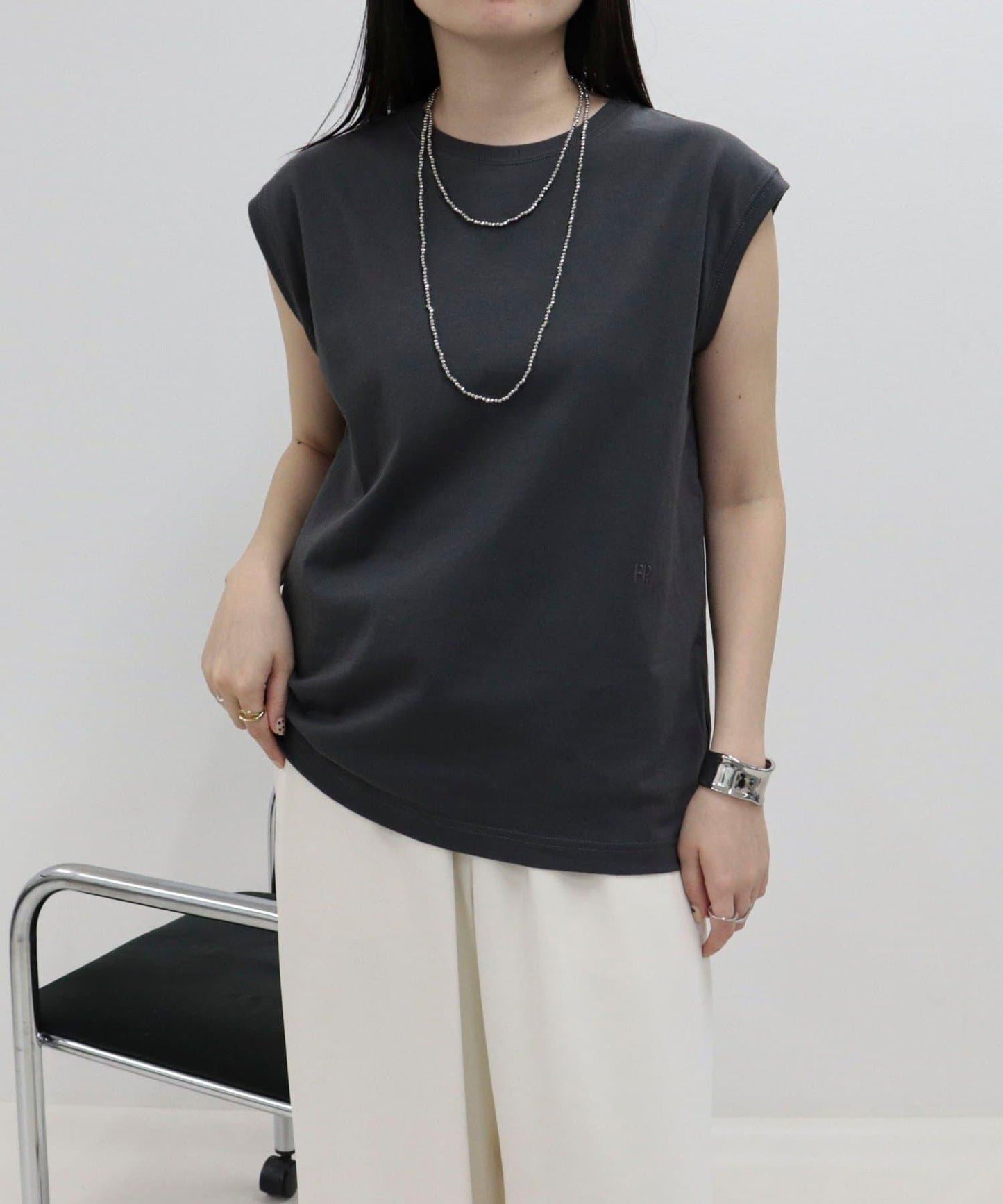 減輕汗漬 平紋針織 法式袖 T恤