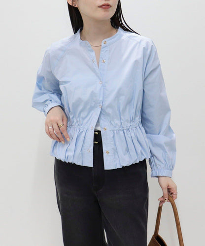 短款泡泡袖前開襟襯衫