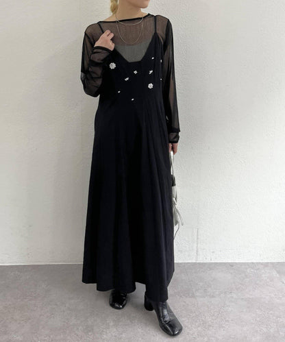寶石裝飾吊帶連衣裙